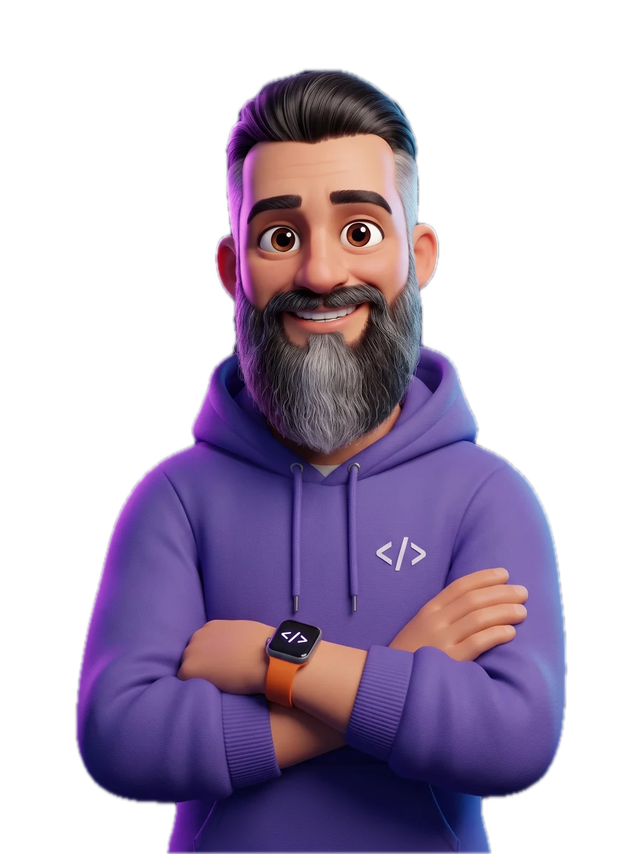 Avatar 3D de Renato de braços cruzados