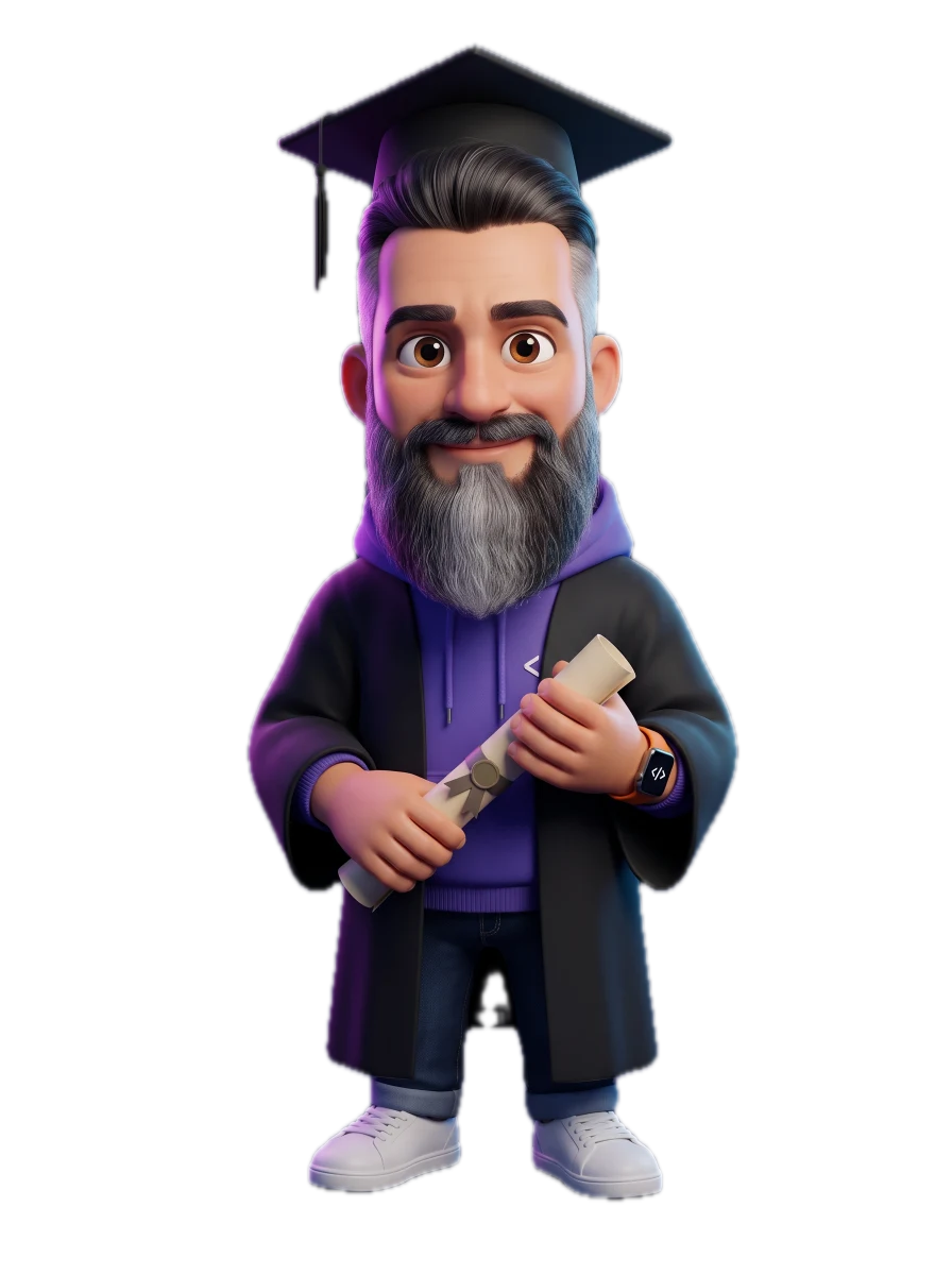 Avatar 3D de Renato com beca e diploma